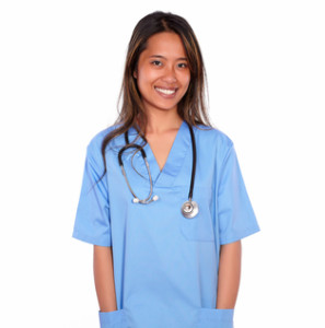 Smiling asiatic nurse woman looking at you